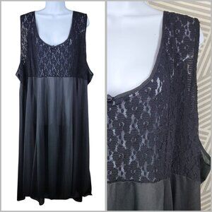 Vtg Sexy Nightgown Slip Plus 4X 5X Lingerie Dress Black Lace Long Midi Stretch